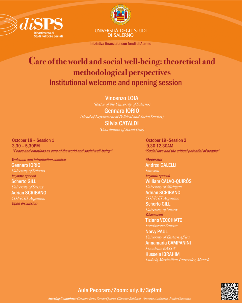 La Fondazione E. Zancan sarà presente il 18 e 19 ottobre all'Università degli Studi di Salerno per le due giornate seminariali sul tema “Care of the world and social well-being: theoretical and methodological perspectives”.