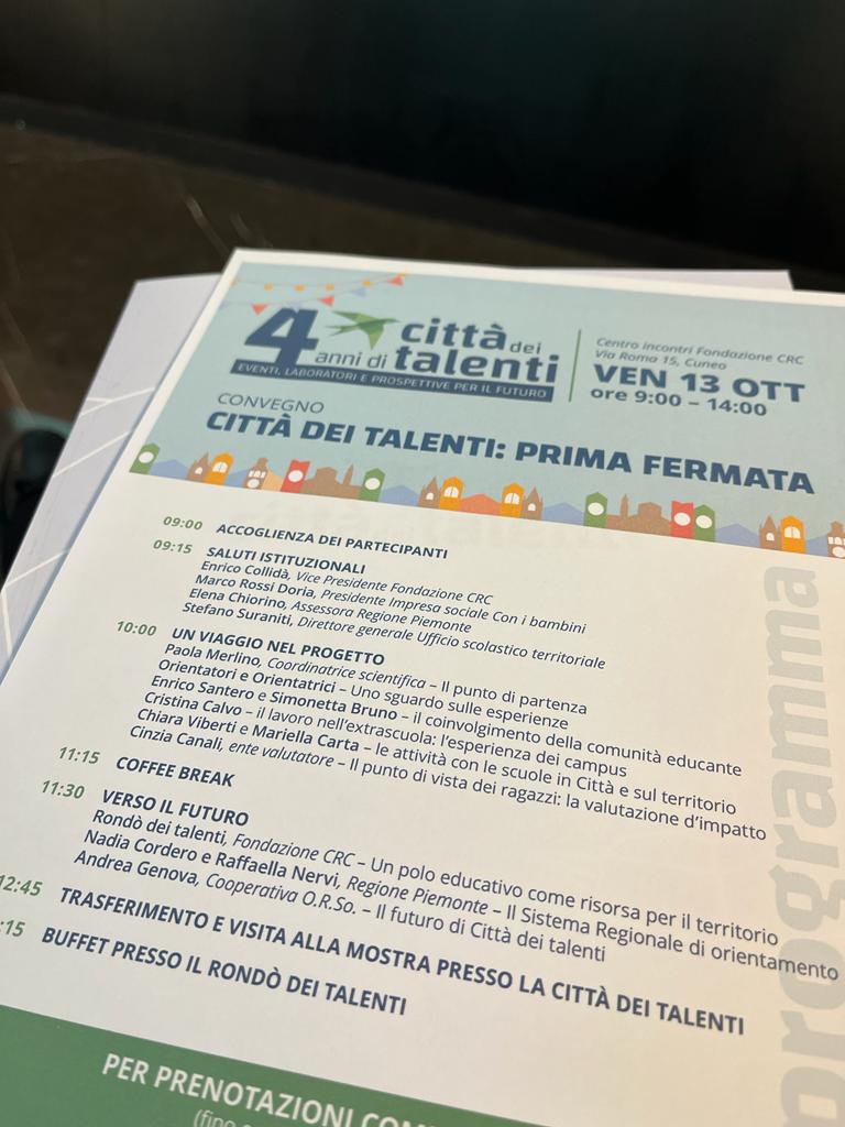 Dopo 4 anni del progetto “Città dei talenti”, il convegno di venerdì 13 ottobre ne ha raccontato la storia, i risultati raggiunti e i prossimi passi.