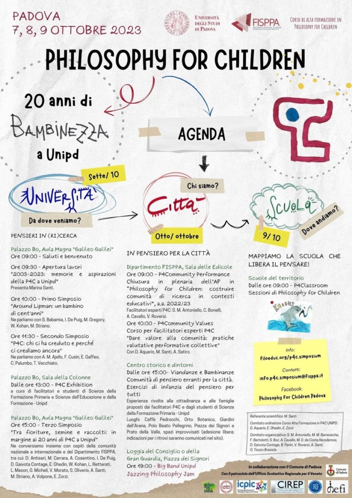 Tiziano Vecchiato, Presidente della Fondazione Zancan, interverrà in uno dei simposi organizzati nell'ambito dell'iniziativa “Philosophy for Children. Vent'anni di bambinezza a Unipd 7-8-9 Ottobre 2023”